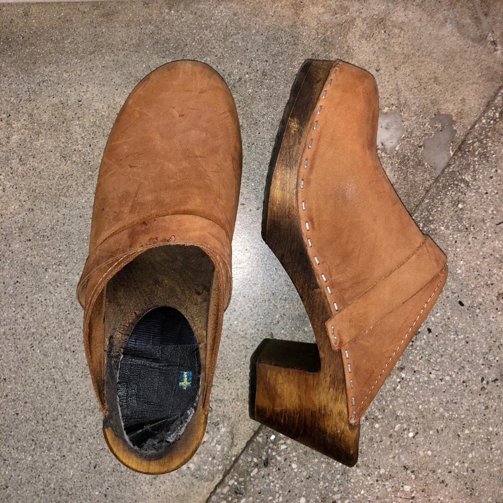 Tan Heeled Wooden Clogs - Lotta From Stockholm